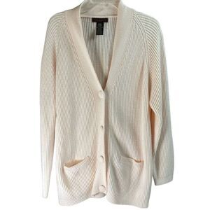 YARNWORKS Womens Sweater Cardigan Button up Sz Large Light Pink Acrylic Vintage